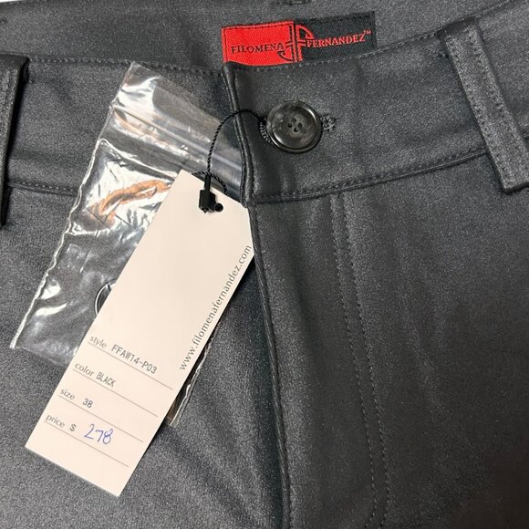 NWT Filomena Fernandez Mix Media Black Womens Pants Jeans Sz 38/XS 2-Tone Skinny - Picture 6 of 8